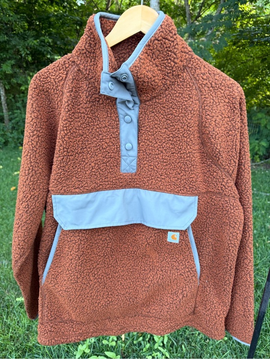 Carhartt Jackets & Blazers - Carhartt Women’s Brown Fleece Pullover Snap Neck Sherpa Sweater Size XL NWT